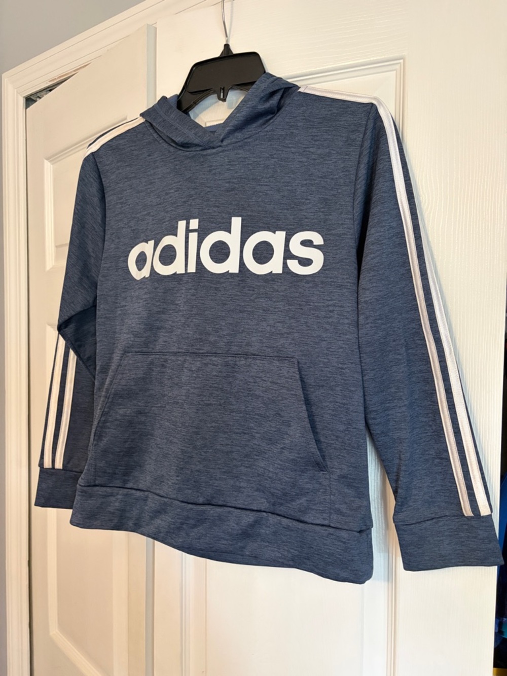 adidas Youth Navy Hoodie with White Logo and Stripes